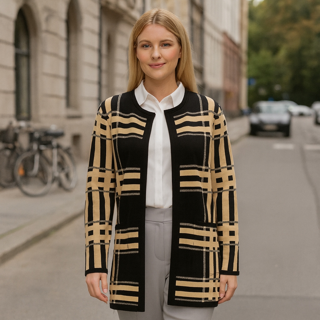 Cardigan, svart/sand